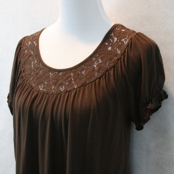 Tops - Apt 9 Lace Collar Brown Rayon Stretch Blouse SZ M